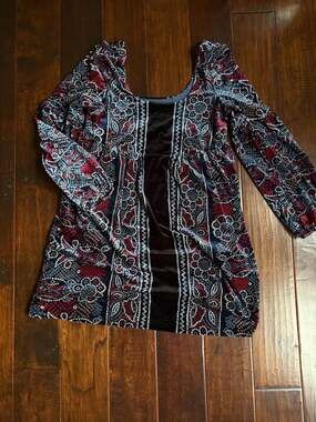 Free People Velvet Boho Babydoll Mini Dress Paisley Pattern